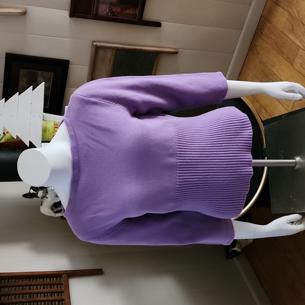 Lilac Boatneck Ribbed Bottom Crop Sleeve ANN TAYLOR LoFt Sweater *L*